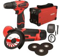 Kit 3 in 1 Mini Saldatrice inverter ad Elettrodo 400 Ampere con display LCD digitale con Cavi e Maschera + Flex Smerigliatrice Angolare 115mm 1000W + Avvitatore 48V ideale per Fabbro, Fai da te