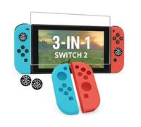 Kit 3-in-1 per Switch 2 - Cover Joy-Con in Silicone + 1 Pellicola Vetro Temperato + 2 Thumb Grips - Protezione Morbida Antiscivolo, Comfort e Controllo per Joy-Con (Blu-Rosso)