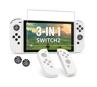 Kit 3-in-1 per Switch 2 - Cover Joy-Con in Silicone + 1 Pellicola Vetro Temperato + 2 Thumb Grips - Protezione Morbida Antiscivolo, Comfort e Controllo per Joy-Con (Bianco)