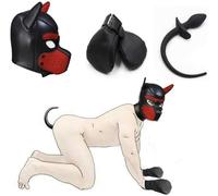 kit 3 pz sadomaso maschera coda guanti cane plug DILDO anale sottomissione SEXY