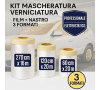 kit 3 rotoli film elettrostatico mascheratura con nastro verniciatura auto moto