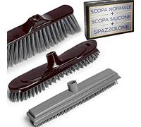 Kit 3 Scope: Spazzolone per Pavimenti + Scopa in Silicone + Scopa Normale per Interni ed Esterno - Saggina da Esterno