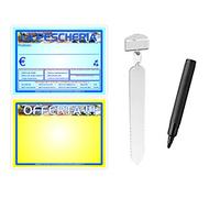 KIT 30 SEGNAPREZZI PLASTIFICATI PESCHERIA 8,3x11,3 cm. +30 ASTE GHIACCIO +1 PENNARELLO NERO.