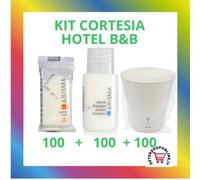 Kit 300 Pz Cortesia Hotel: 100 Saponette, 100 Shampoo, 100 Bicchieri Carta