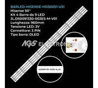 KIT 4 BARRE STRIP 9 LED TV HISENSE JL.D50091330-003ES-M-V01 HD500S1U51