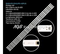 KIT 4 BARRE STRIP LED TV PHILIPS LBM430M0801-BW-3, 43PUS616212 , 43PUS650312