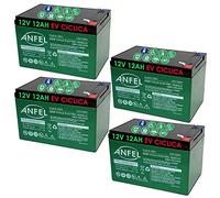 KIT 4 BATTERIE AL PIOMBO RICARICABILE 12V 48V 12AH CICLICA USO CICLICO BICI BICICLETTE ELETTRICHE MONOPATTINI QUAD ELETTRICI TRAZIONE ELETTRICA CONNETTORI FASTON 6,35mm DEEP CYCLE 6-DZM-12 6DZM12