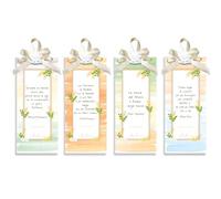 Kit 4 Bomboniere Segnalibro Segnaposto cartoncino cm 7,5x10 con 4 frasi personalizzabile con il nome del festeggiato e la data dell' evento diverse fiocco e raso per appendere, Gesso Prima Comunione