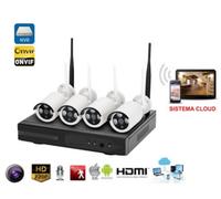 KIT 4 CANALI HD VIDEOSORVEGLIANZA IP WIFI CON SISTEMA CLOUD 4 TELECAMERE+DVR