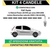 KIT 4 CANDELE per FIAT Punto 1.2 Natural Power 38 kw anno 2004-2006