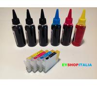 Kit 4 CARTUCCE COMPATIBILI TIPO CHIP 27 / 27XL + 600 ML COLORI PER WF-7620DTWF