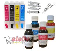 KIT 4 CARTUCCE RICARICABILI + INCHIOSTRO PER EPSON WF 2010W 2510WF 2520WF 2530WF