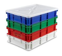 Kit 4 Cassette Porta Impasto Pizza Professionali 60x40x10 cm HDPE con Coperchio Set Multicolore Bianco Rosso Verde Blu per Lievitazione IMPASTI HACCP ANTICONTAMINAZIONE ALIMENTARI Capacità 20 Litri