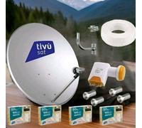 KIT 4 DECODER HD TIVÙSAT SATELLITARE PARABOLA 100CM LNB 4 USCITE STAFFA 100 MT