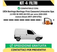 Kit 4 Filtri Tagliando per CITROËN Berlingo/Berlingo First Cassone/Limousine ...