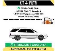 Kit 4 Filtri Tagliando per HONDA Civic VI Aerodeck 1.4 16V 66 kw Benzina 1998...