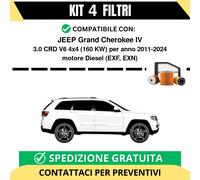 Kit 4 Filtri Tagliando per JEEP Grand Cherokee IV 3.0 CRD V6 4x4 160 kw Diese...