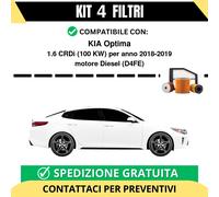 Kit 4 Filtri Tagliando per KIA Optima 1.6 CRDi 100 kw Diesel 2018-2019