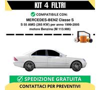 Kit 4 Filtri Tagliando per MERCEDES-BENZ Classe S S 55 AMG 265 kw Benzina 199...