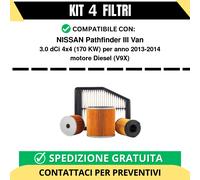 Kit 4 Filtri Tagliando per NISSAN Pathfinder III Van 3.0 dCi 4x4 170 kw Diese...