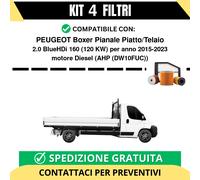 Kit 4 Filtri Tagliando per PEUGEOT Boxer Pianale Piatto/Telaio 2.0 BlueHDi 16...