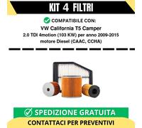 Kit 4 Filtri Tagliando per VW California T5 Camper 2.0 TDI 4motion 103 kw Die...