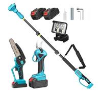 Kit 4 in 1 Motosega 8" con Lubrificazione Olio + Cesoia Forbice Taglio 40mm + Lampada Led + Asta Telescopica con 2 Batterie da 88VF 8Ah per Potatura Giardino Rami Arbusti Vigneto