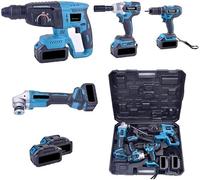 Kit 4 in 1 Trapano Avvitatore con Percussione + Flex Smerigliatrice Angolare + Svitabulloni Avvitatore impulsi + Martello Tassellatore SDS-PLUS Due Batterie da 68V Motore Brushless e Valigetta