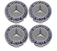 KIT 4 PEZZI 75MM COPRIMOZZO PER MERCEDES BENZ CERCHI IN LEGA STEMMA BLU
