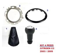 KIT 4 PEZZI CUFFIA E POMELLO + GHIERA E CORNICE LEVA CAMBIO CITROEN C 3 C3