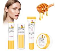 Kit 4 Pezzi per la Cura Delle Labbra, Balsamo Labbra Maschera Labbra Olio Labbra Sscrub Labbra Esfoliante, Idratante Maschera Dormire per Labbra al Miele e Latte, Lenisce le Labbra Secche