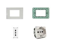 Kit 4 pezzi set Compatibile Vimar Plana - 1 x Presa Schuko 2.0, 1 x Presa bivalente 10A-16A 250V, 1 x Placca 3M Da 3 Posti, 1 x Supporto 3M 3 Posti - Colore Bianco