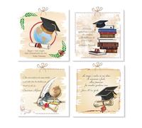 Kit 4 quadretti cm 10x10 con calamita da appendere a muro e su superfici metalliche ideale come bomboniera Battesimo Prima Comunione Cresima Laurea, LAUREA