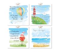 Kit 4 quadretti cm 10x10 con calamita da appendere a muro e su superfici metalliche ideale come bomboniera Battesimo Prima Comunione Cresima Laurea, SOGNI