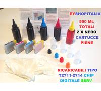 KIT 4 RICARICABILI CHIP AUTO RESET 27XL 2711-2714 WF-3620DWF + 500 ML COLORI