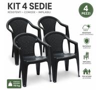 kit 4 SEDIA RATTAN KORA + BRACCIOLI PROGARDEN PP ANTRACITE CM 55X54 H.CM 80