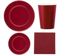 kit 40pz - Coordinato MONOCOLORE ROSSO RUBINO tavola festa COMPOSTABILE plastic free - piatti, bicchieri tovaglioli - allestimento tavolo Natale, Capodanno, Laurea