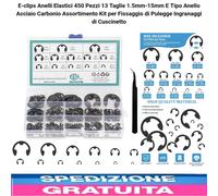 Kit 450 E-Clips Anelli Elastici 13 Taglie 1.5Mm-15Mm Anello in Acciaio Carbonio