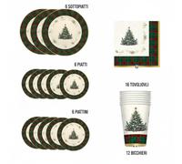 Kit 46 pezzi Coordinato Tavola Tartan Christmas BIG PARTY