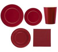 kit 48pz - Coordinato MONOCOLORE ROSSO RUBINO tavola festa COMPOSTABILE plastic free - piatti, bicchieri tovaglioli - allestimento tavolo Natale, Capodanno, Laurea
