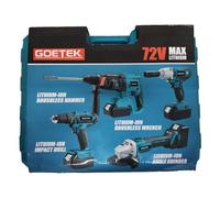 kit 4in1 GEOTEK trapano avvitatore, svita bulloni a impulsi, smerigliatrice, trapano tassellatore, 2 batterie con valigia e caricabatteria
