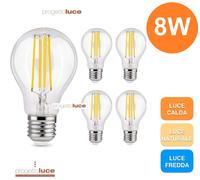 KIT 5 Pezzi Lampadina Led Filamento 8 Watt E27 Trasparente A60 calda Naturale