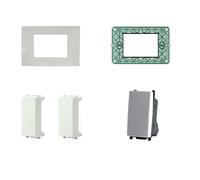 Kit 5 pezzi set Compatibile Vimar Plana - 1 x Interruttore 16A 250V, 2 x Falso polo, 1 x Placca 3M Da 3 Posti, 1 x Supporto 3M 3 Posti - Colore Bianco