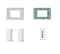 Kit 5 pezzi set Compatibile Vimar Plana - 1 x Presa bivalente 10A-16A 250V, 2 x Falso polo, 1 x Placca 3M Da 3 Posti, 1 x Supporto 3M 3 Posti - Colore Bianco