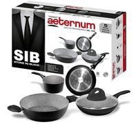 Kit 5 Pz. Batteria Pentole Acciaio Inox + Coperchio SIB Stone in Black Aeternum