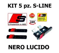 Kit 5 pz. per Audi S-Line Nero Lucido logo badge Fregio auto A1 A3 A4 Q3 Q5