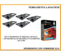 Kit 5 trappole per topi acciaio extra forte in misura a scelta + 150 esche 10 gr