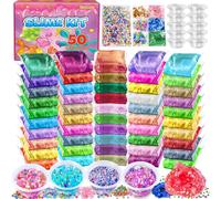 Kit 50 colori DIY Slime, Kit per la creazione di Slime per ragazze, Slime cristallino, Slime fosforescente con aggiunte di palline di schiuma, charms, glitter, giocattoli regalo per bambini
