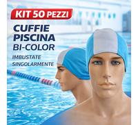 Kit 50 Cuffie Piscina Bi-Color Bianco Azzurro Tessuto Nuoto Piscine Hotel SPA