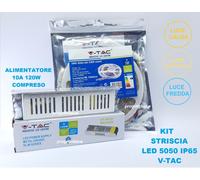 KIT 5050 STRIP LED STRISCIA 5 MT IP65 LUCE LED CON ALIMENTATORE 12V 10A V-TAC [EEK: G]